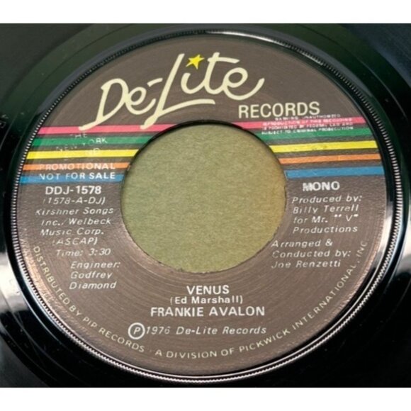 Frankie Avalon Venus 45 Vinyl 70s Pop Soul Promo De-Lite DDJ-1578 VG+ - Picture 2 of 6